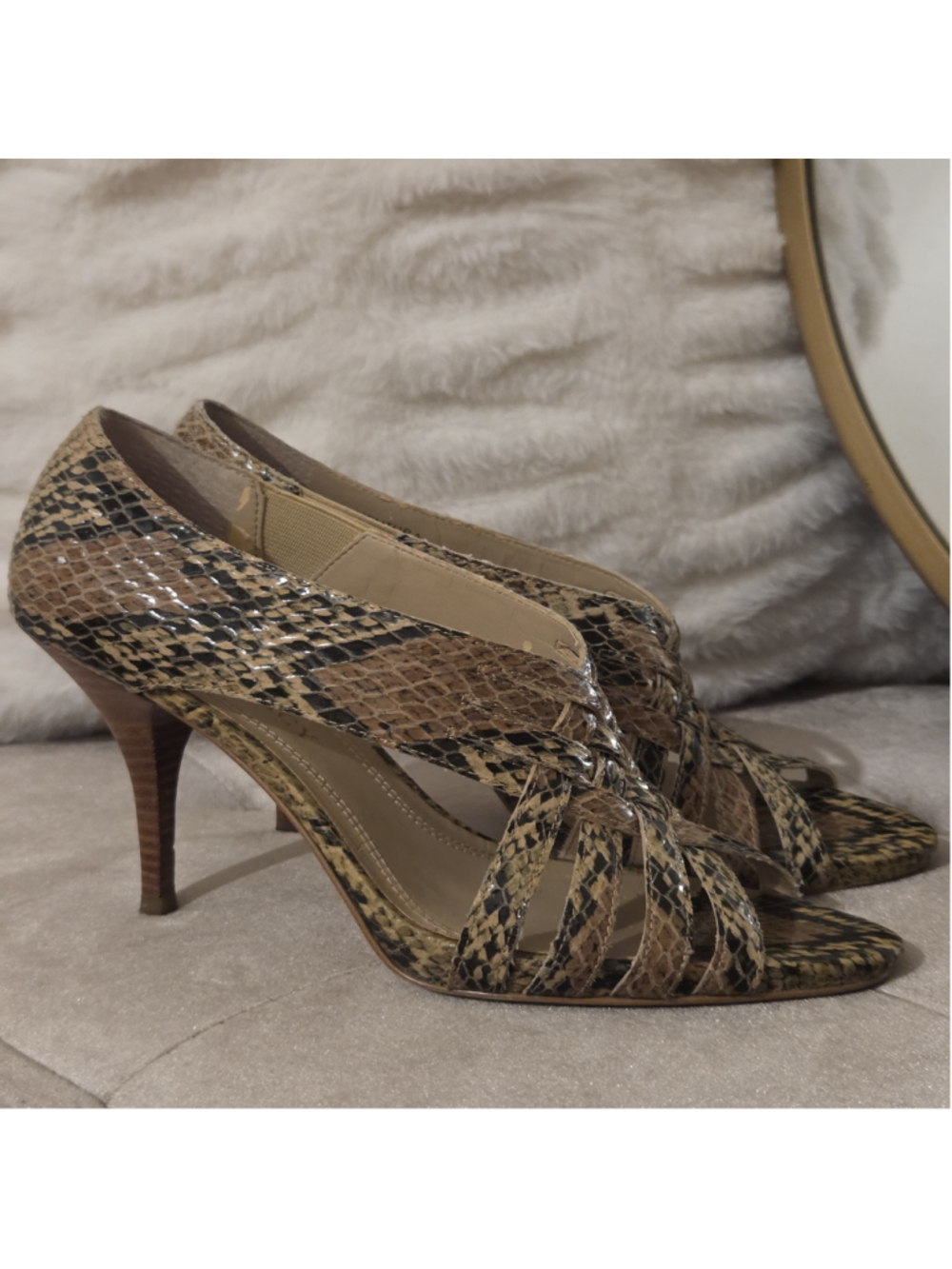 Women's Ellen Tracy Snakeskin Print Heels, Beige and Black Size 6